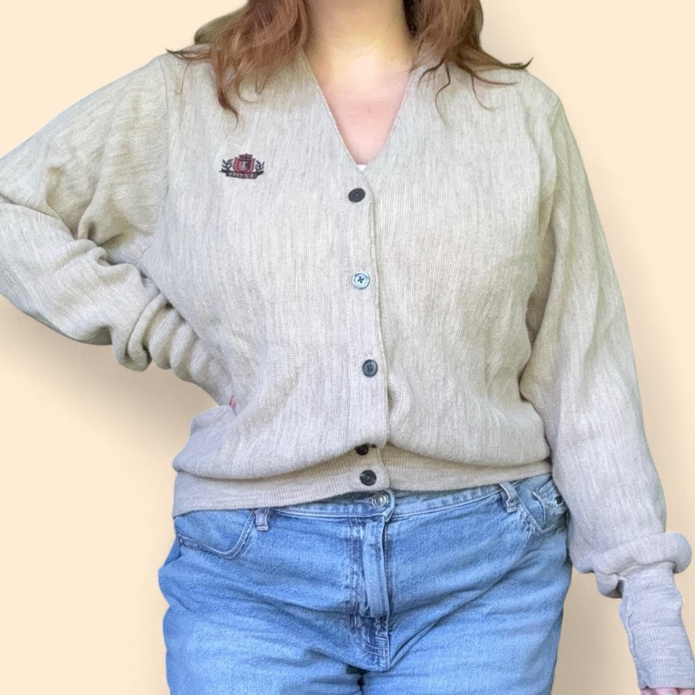 Izod Beige Women's Cardigan with Logo Detail